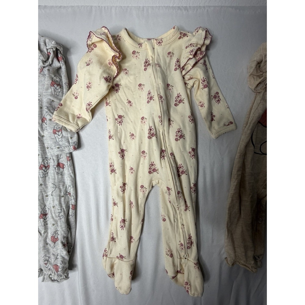 3 Baby Girl Sleeper Romper Lot 6-9 Months Disney Baby Rabbit Bear Winnie Pooh - Picture 4 of 7